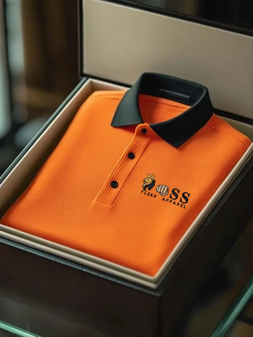 Men's Fashion Business Style Letter Printed Waffle Casual Short Sleeve POLO Shirt