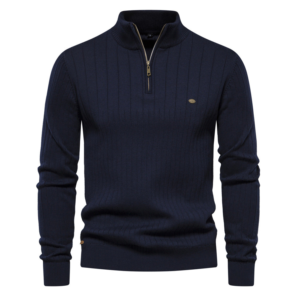 Men's Stand Collar Zipper Long Sleeve Polar Fleece Sweater