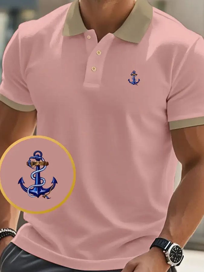 Men's Classic Casual Business Fashion Color Block Polo Shirt
