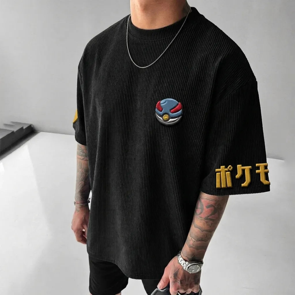 Pokémon Unisex Anime-Style Retro Corduroy Oversized T-Shirt