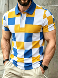 Men's Classic Business Check Logo Button Short Sleeve Polo Shirt MYY25100709