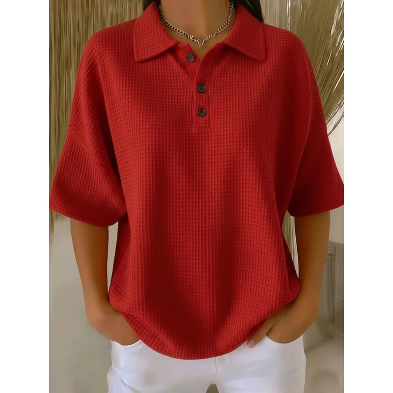 Clearance Sale🔥 Women's Casual Cozy Polo Collar Waffle Shirt
