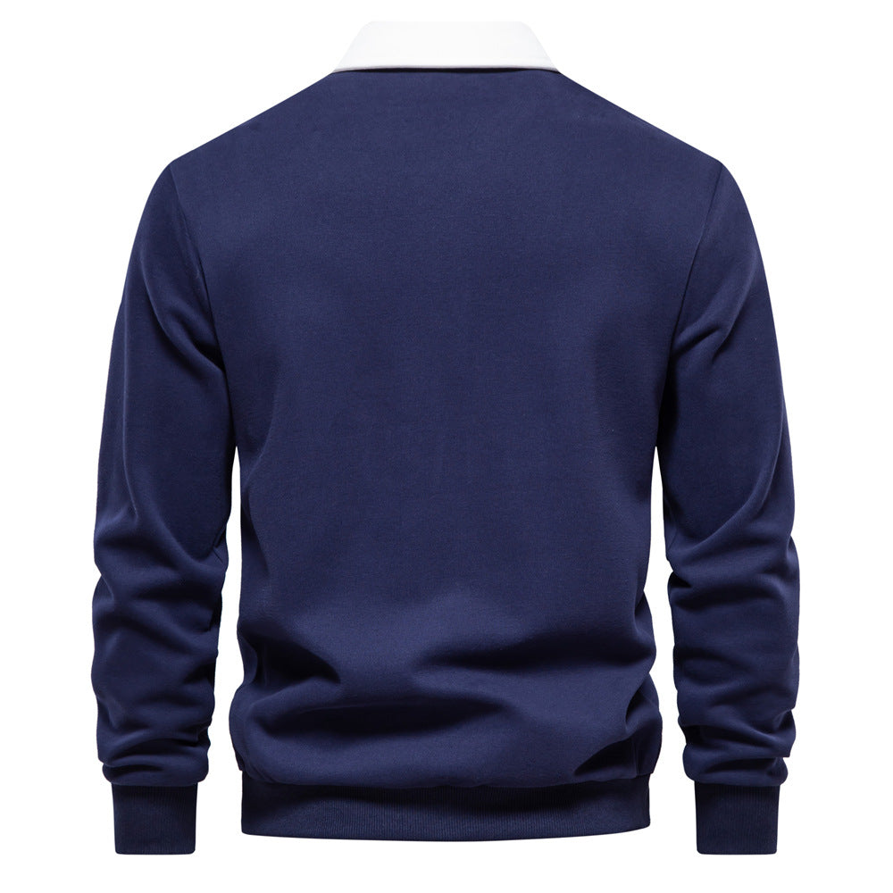 Men's Lapel Collar Contrast Color Long Sleeves Sweatshirt