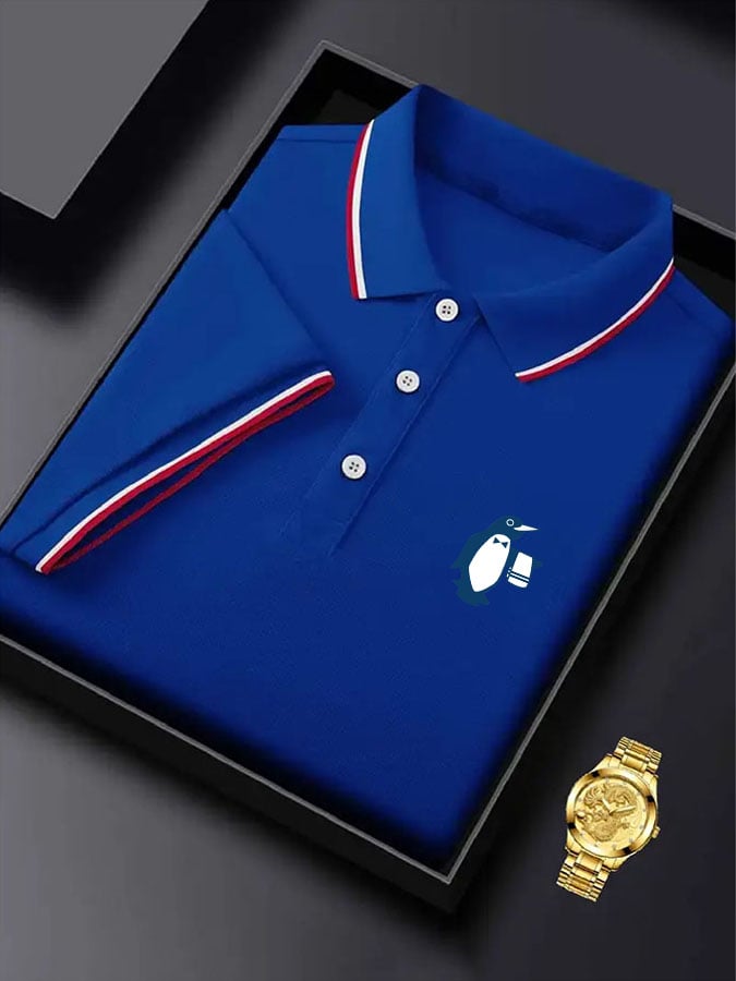 Men's Classic Casual Business Penguin Fashion Color Block Polo Shirt