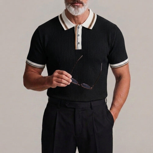Men's Business Casual Plain Pit Stripe Contrast Trim Short Sleeve Polo Shirt