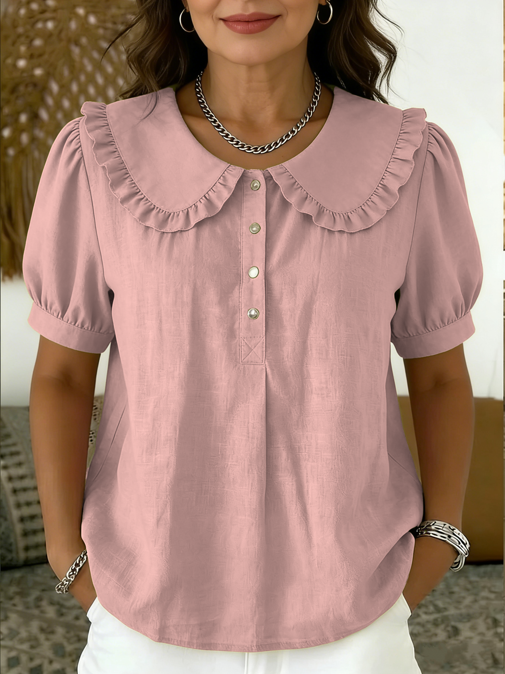 Clearance Sale🔥 Casual Peter Pan collar cotton-linen blend polo shirt