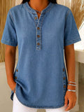 Clearance Sale🔥 Women's V-neck short-sleeved Casual Button-up Loose Denim Top