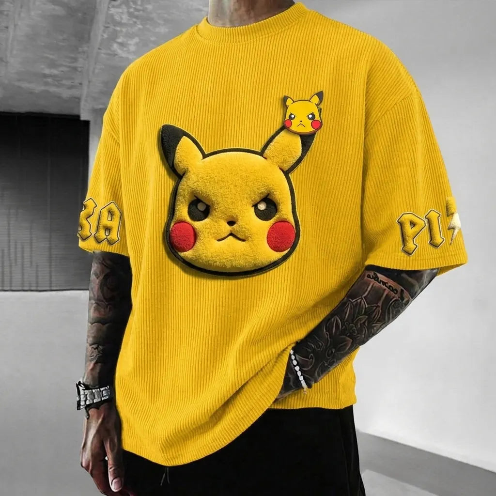 Pokémon Unisex Anime-Style Retro Corduroy Oversized T-Shirt