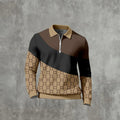 Men's Casual Color Matching Printed Long Sleeves Polo Shirts