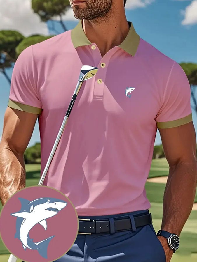 Men'S Casual Classic Golf Dolphin Pattern Polo Shirt