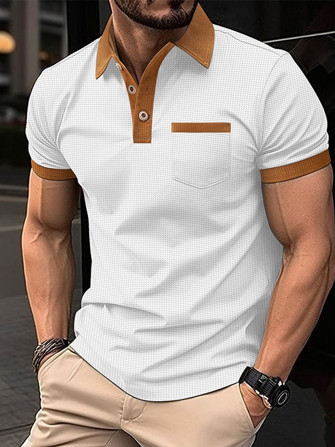 Men's Waffle Fabric Fashion Casual Polo Shirt (With Pockets)