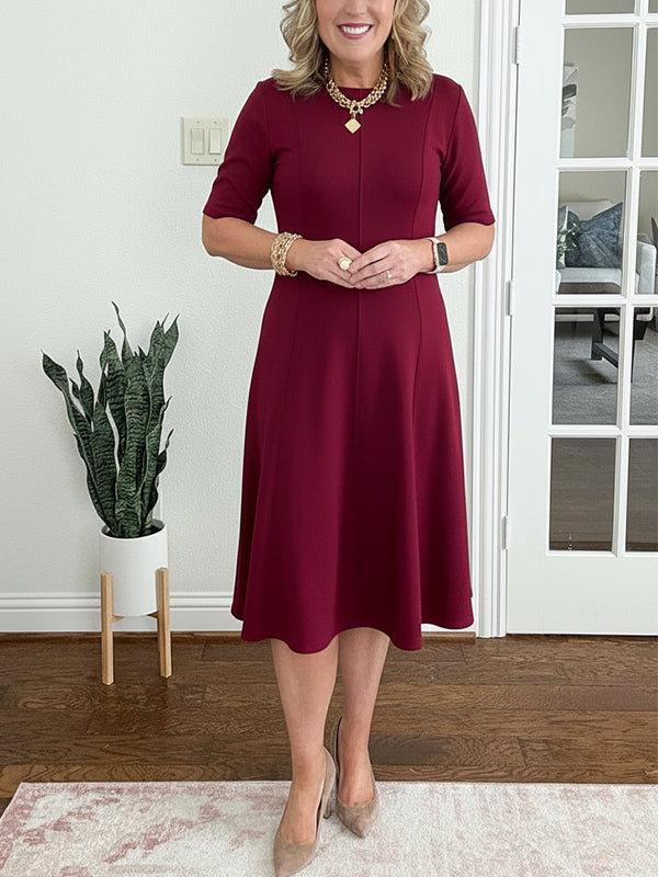 NEW🔥 Crew Neck Vertical Striped Elegant Dress