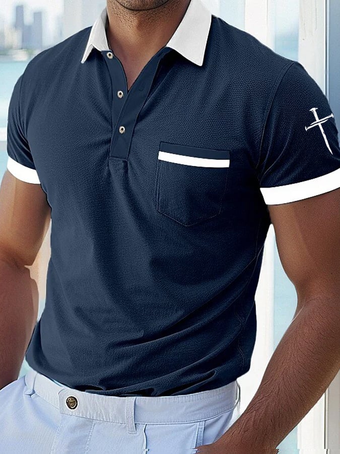 Men's Faith Cross Printed Casual Polo Shirt (With Pockets)