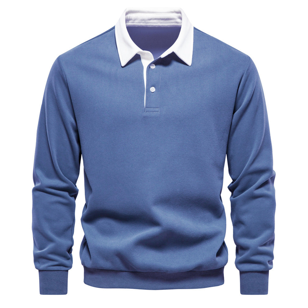 Men's Lapel Collar Contrast Color Long Sleeves Sweatshirt