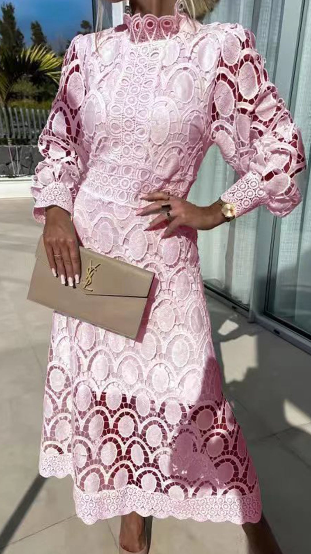 Women's Lace Cotton-Blend Midi Dress