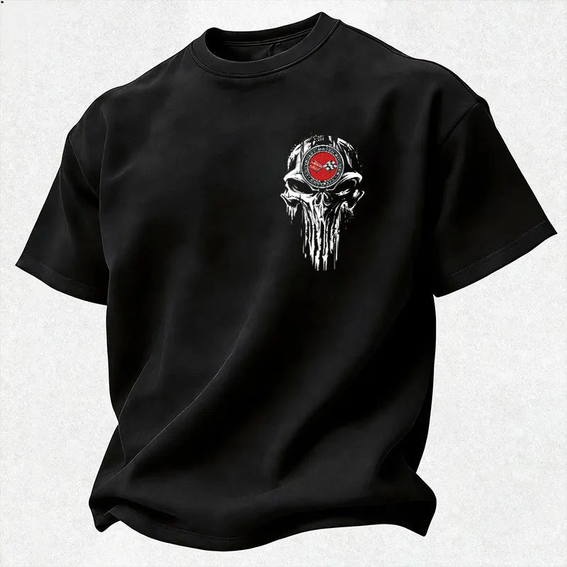 Vette Cross Flags Logo Motor Division Punisher Skull Vintage Cotton Print Men's T-Shirt