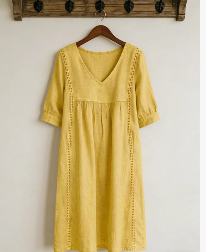 Clearance Sale🔥 Women's Casual Loose-fitting Patchwork Lace Trim Linen And Cotton Dress