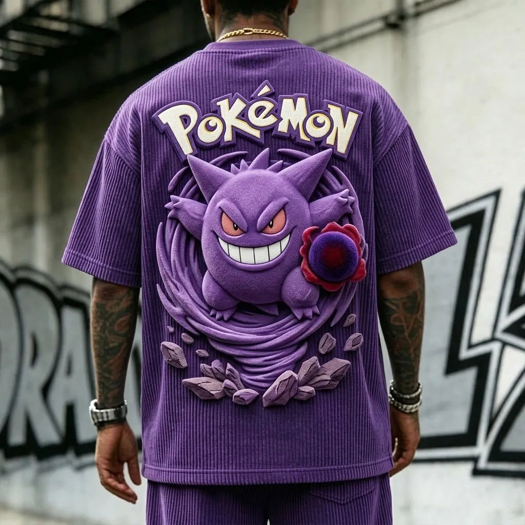 Pokémon Unisex Anime-Style Retro Corduroy Oversized T-Shirt