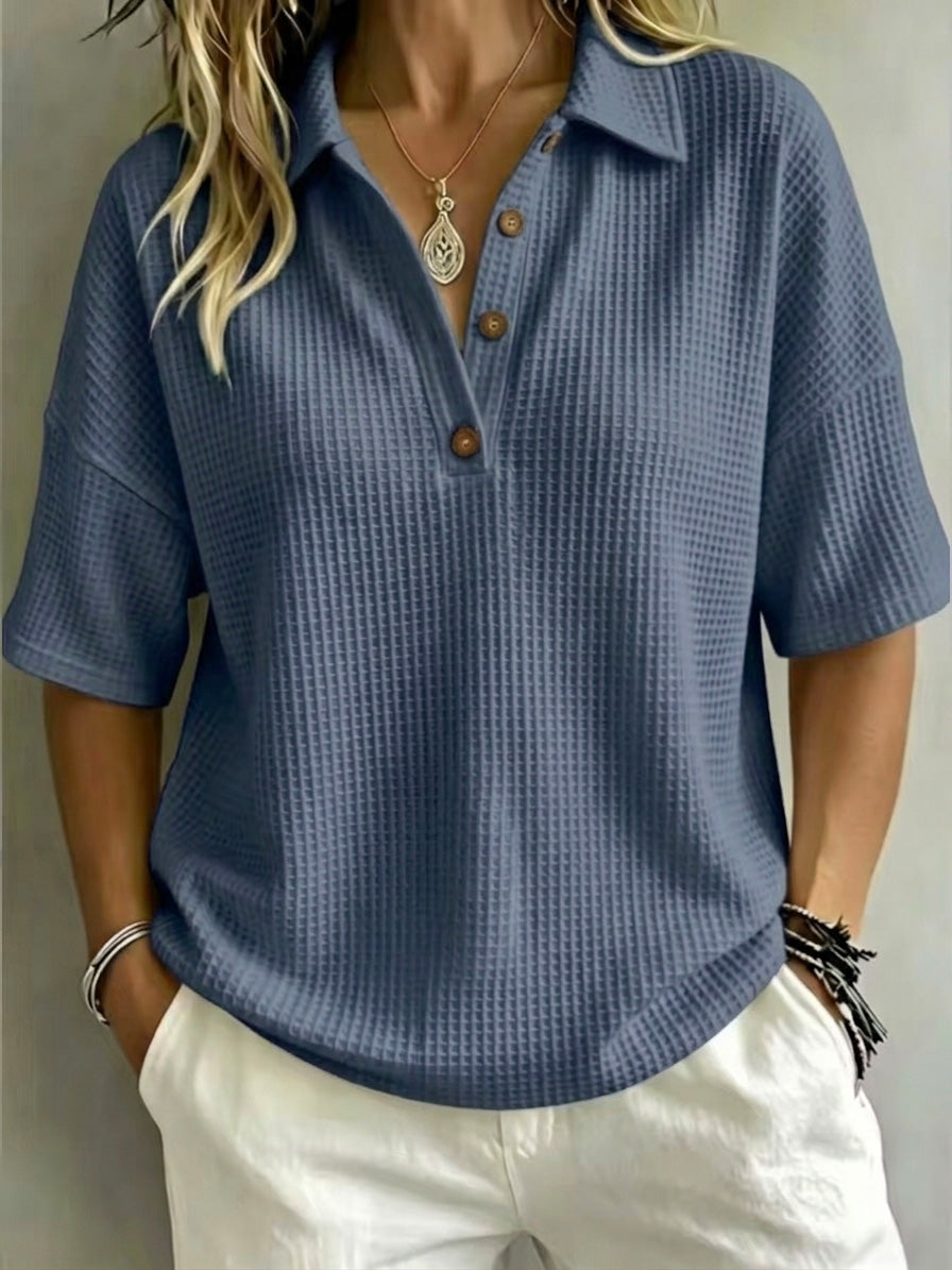 CLEARANCE SALE🔥 Women's Button-Up Waffle Short Sleeve Shirt