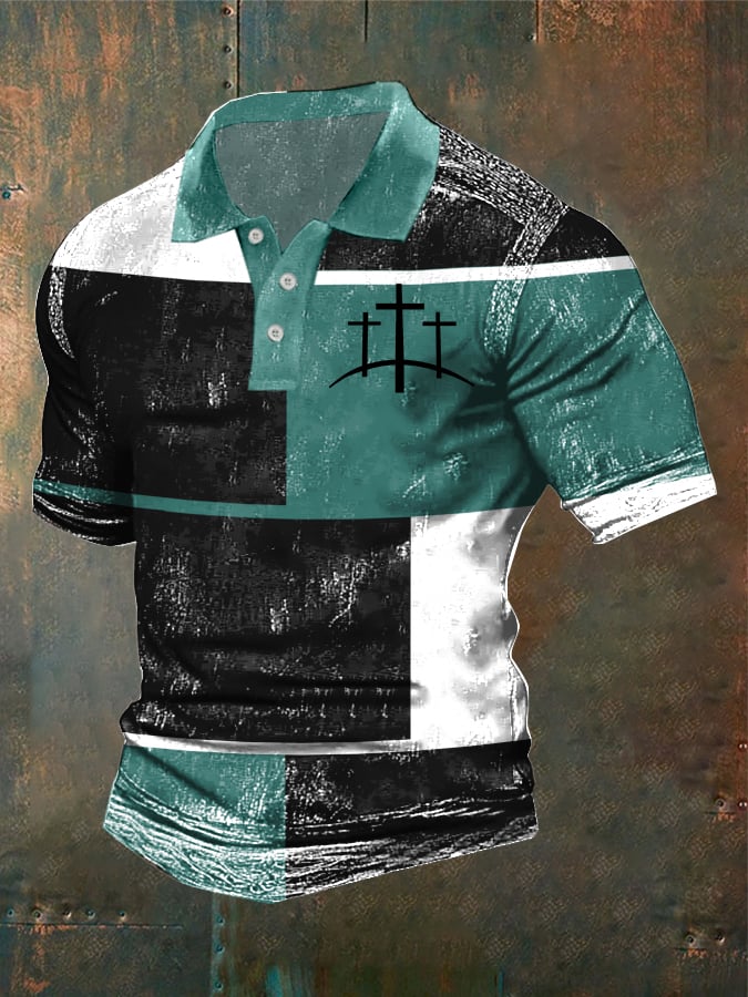 Men's Casual Retro Contrast Color Faith Polo