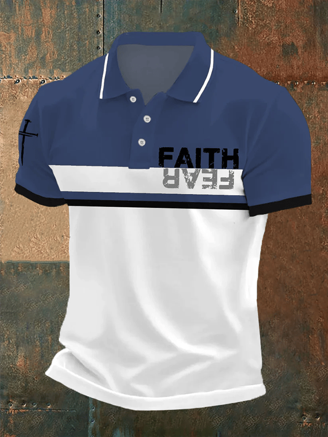 Men's Retro Faith “Faith Over Fear”  Casual Printed Polo Shirt