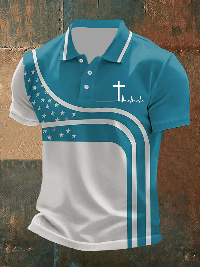 Men's Retro Faith  Casual Printed Polo Shirt