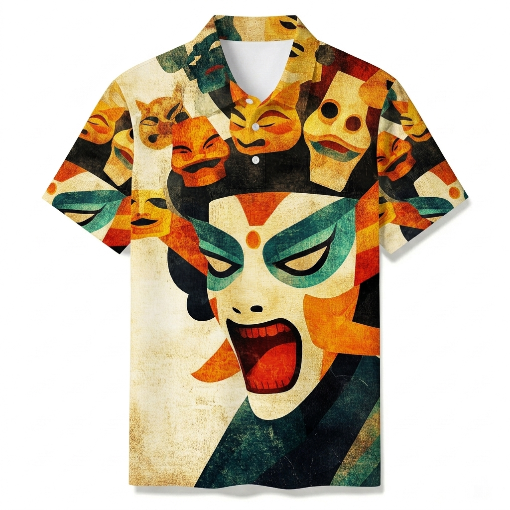 Men's Summer Fashion Apricot-Colored Face With Open Mouth Printed Polo Short-Sleeve