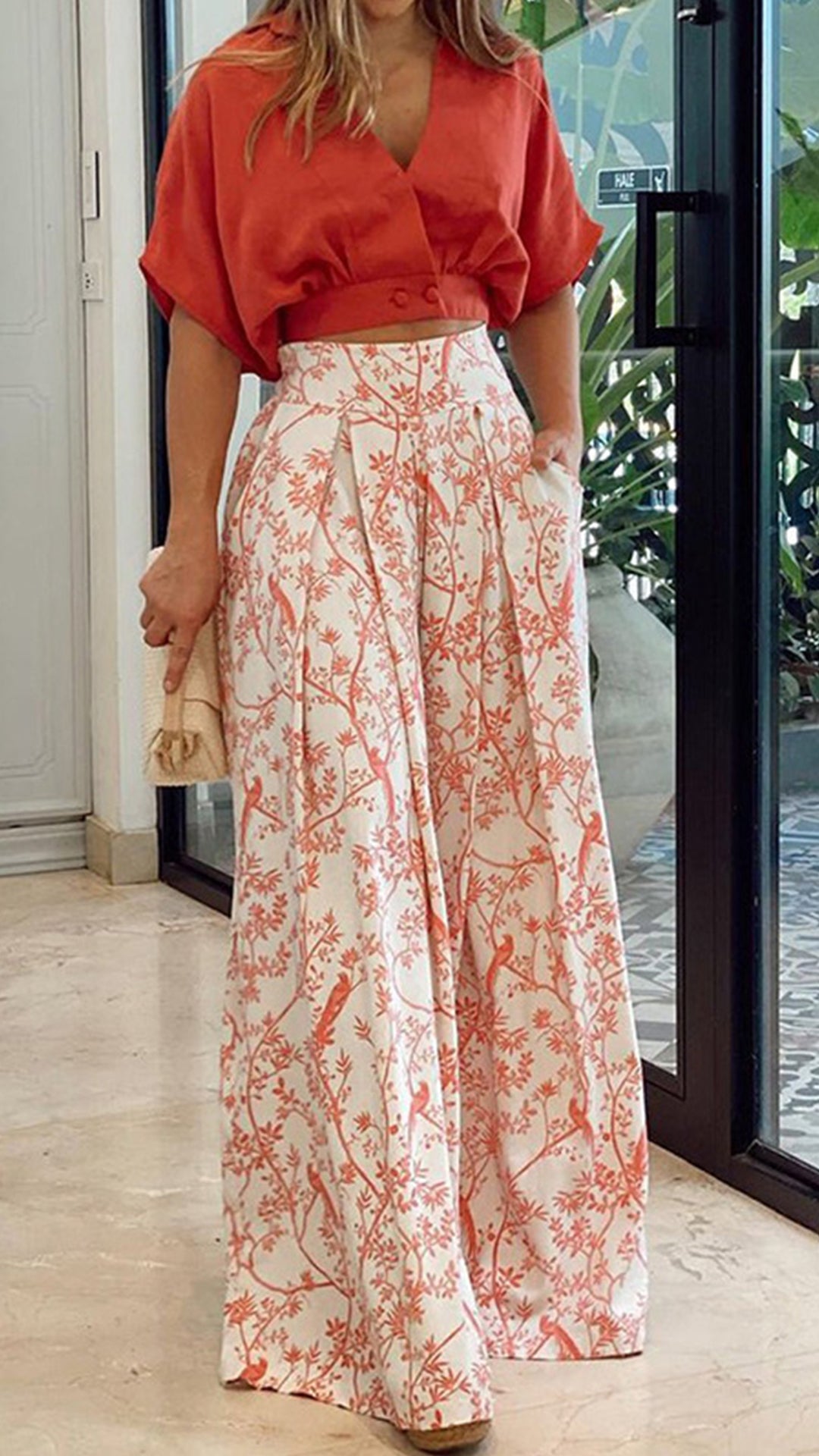 Women's  Print Cotton-Blend Two-Piece Set
