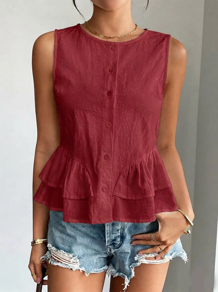 CLEARANCE🔥 Women's Casual Sleeveless Ruffled Hem Shirt