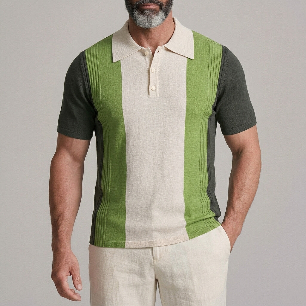 Men's Business Casual Colorblock Turndown Collar Slim Fit Polo Shirt