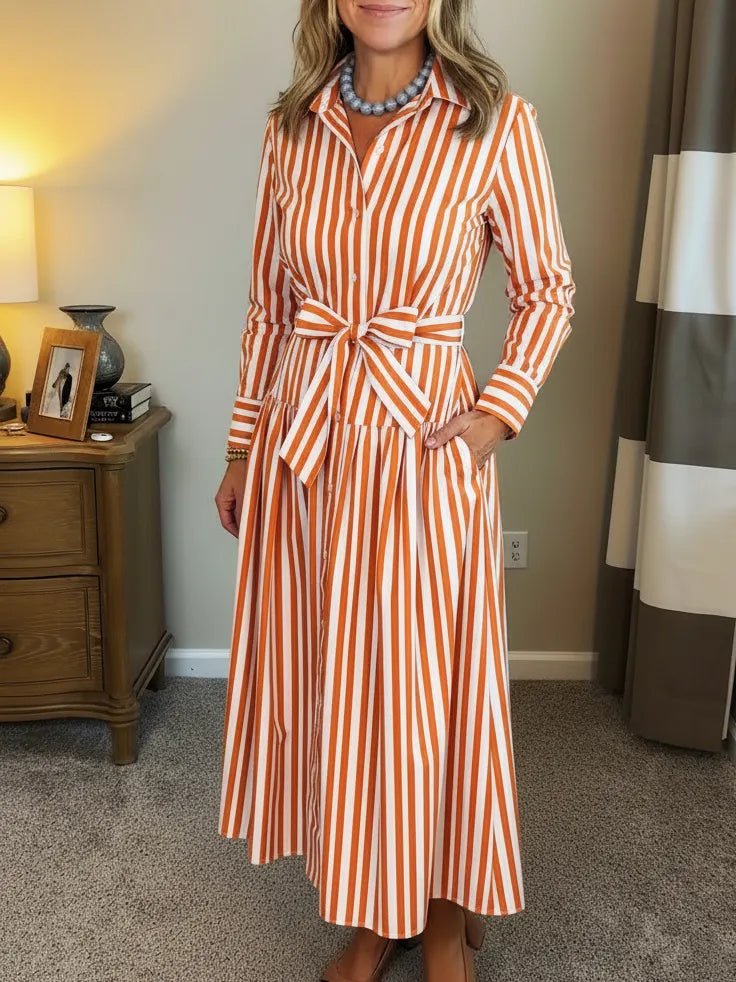 New Arrivals🔥 Classic Striped Shirtdress with Tie Belt