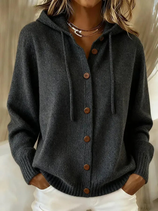 CLEARANCE SALE🔥 Women's Casual Plain Hooded Knit Cardigan
