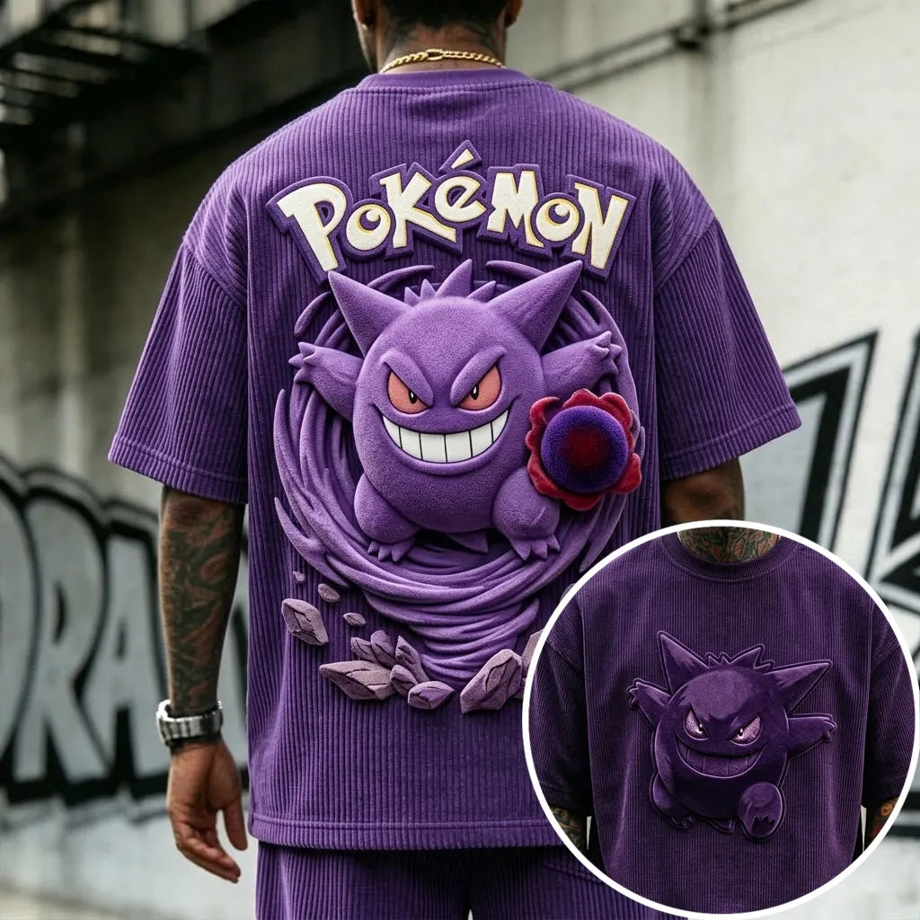 Pokémon Unisex Anime-Style Retro Corduroy Oversized T-Shirt