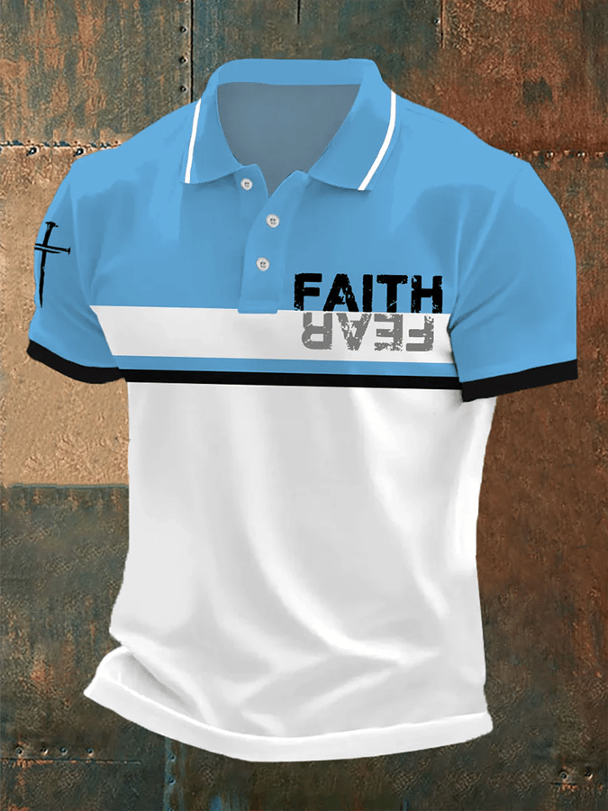 Men's Retro Faith “Faith Over Fear”  Casual Printed Polo Shirt