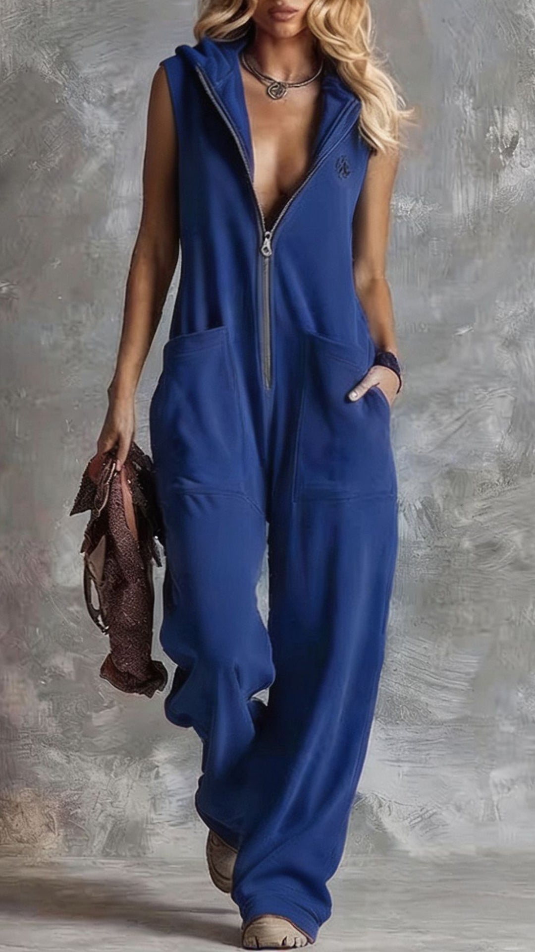 Women's  Cotton-Blend Hooded Sleeveless Jumpsuit