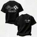 Vette NATIONAL VETTE MUSEUM C1 First Generation Line Art Crossed Flags Logo Cotton Print Men's T-shirt