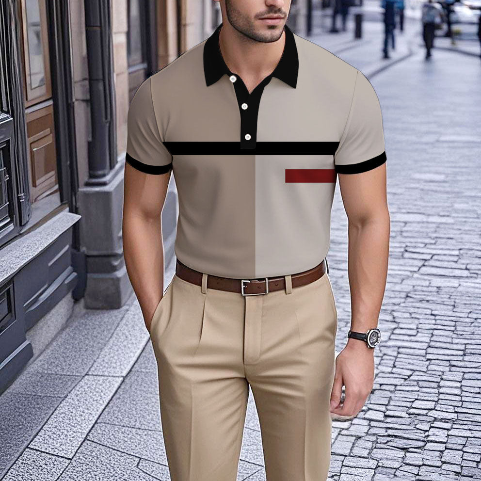 Men's Business Casual Polo Collar Geometric Printed Short-Sleeved Shirt 183387