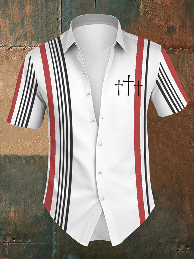 Men's Retro Faith Striped Short Sleeve Shirt