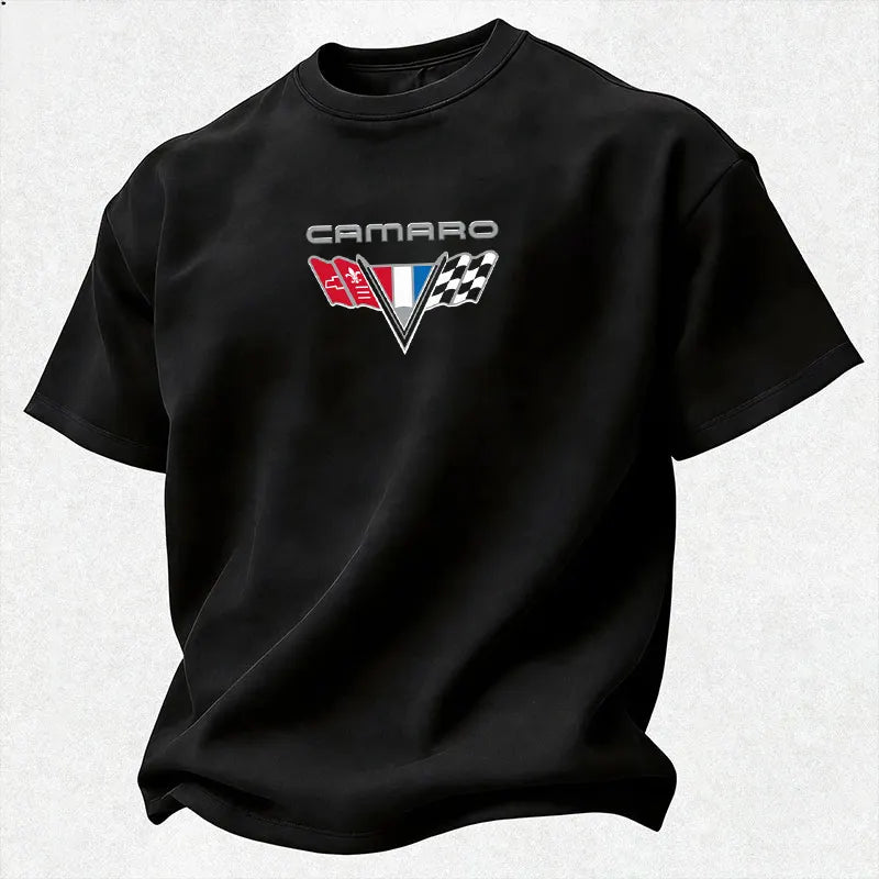 CMR Classic Collage Car Emblem Crossed Flags Logo Cotton Print Men's T-Shirt