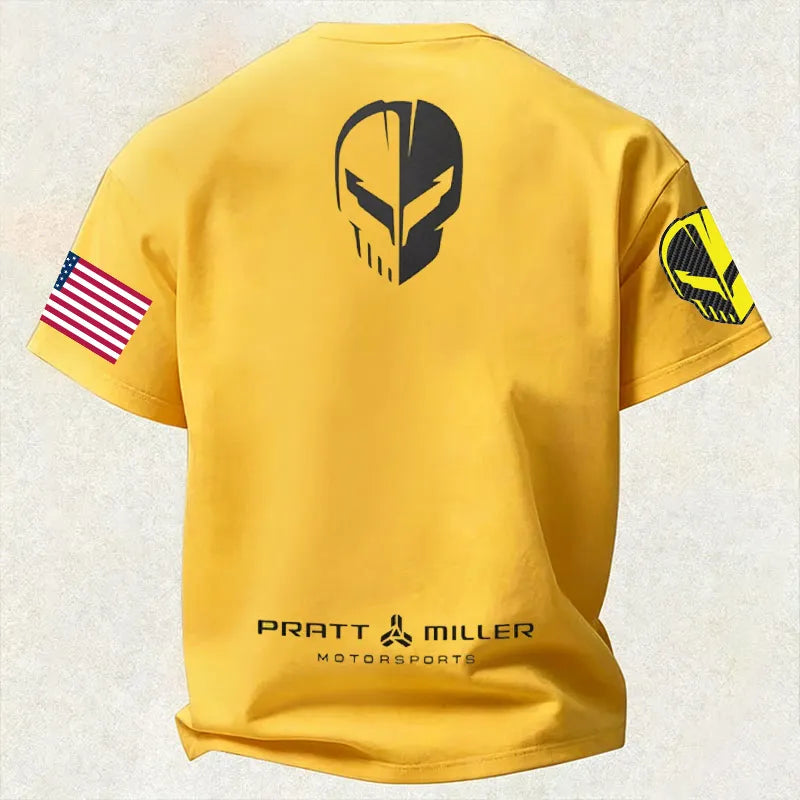 Vette Racing x PMM Crossed Flags Logo Jake Skull Cotton Print Men's T-Shirt