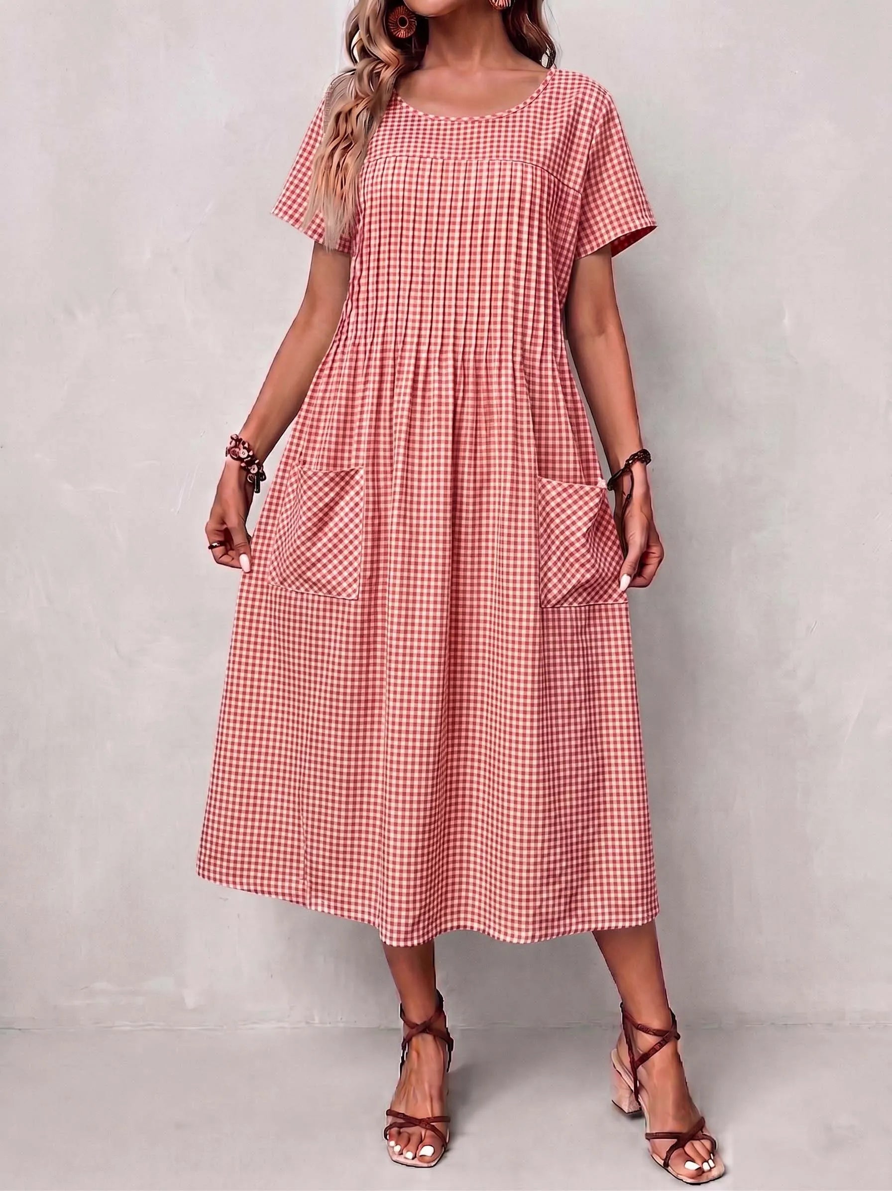 Gingham Meadow Midi Dress