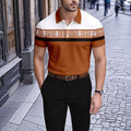 Men's Casual Brown And White Printed Short-Sleeve Polo Shirt