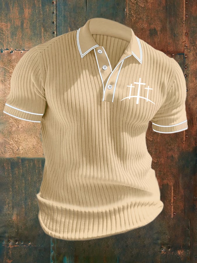 Men's Casual Contrast Color Faith Knitted Jacquard Polo