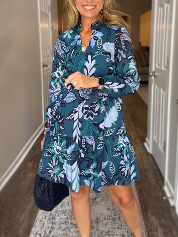 NEW🔥 V Neck Floral Vintage Print Dress