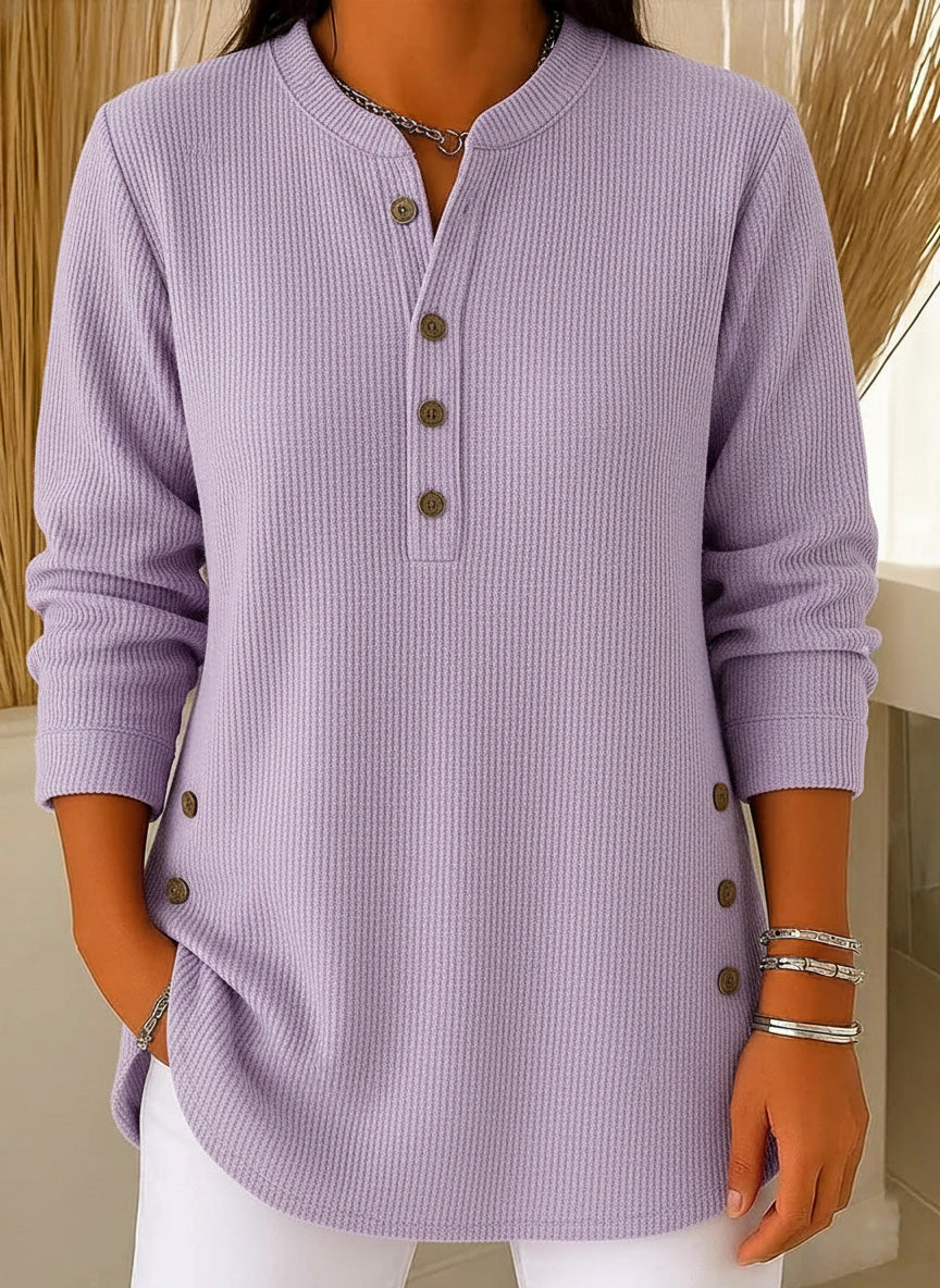 CLEARANCE SALE🔥 Women's Ribbed Button-Detail Henley Top