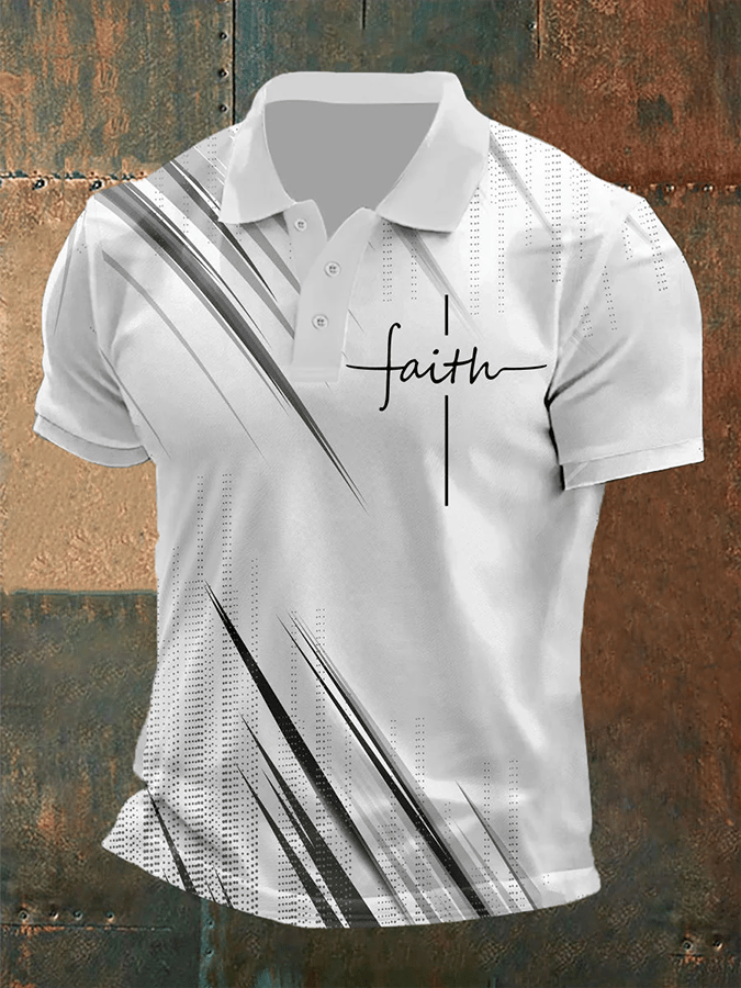 Men's Retro Faith  Casual Printed Polo Shirt