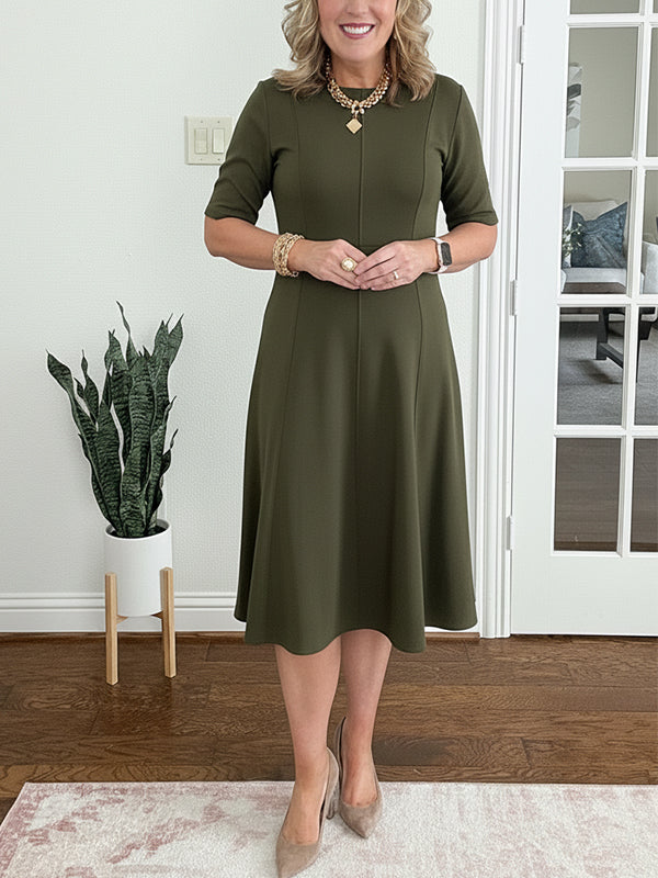 NEW🔥 Crew Neck Vertical Striped Elegant Dress