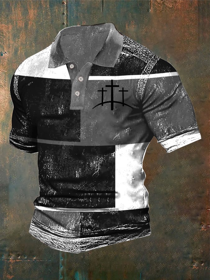 Men's Casual Retro Contrast Color Faith Polo