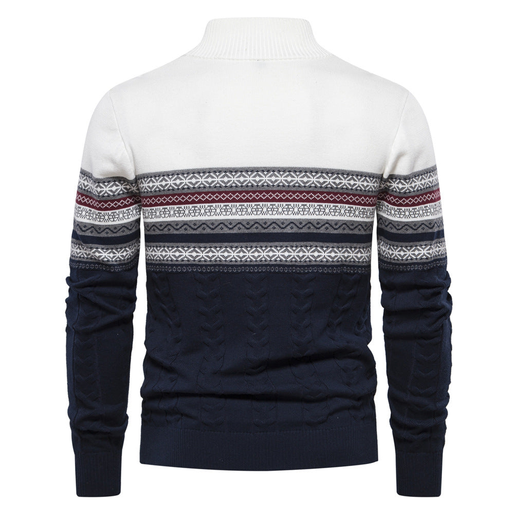 Men's Contrast Color Stand Collar Zip Long Sleeve Fleece Sweatshirt