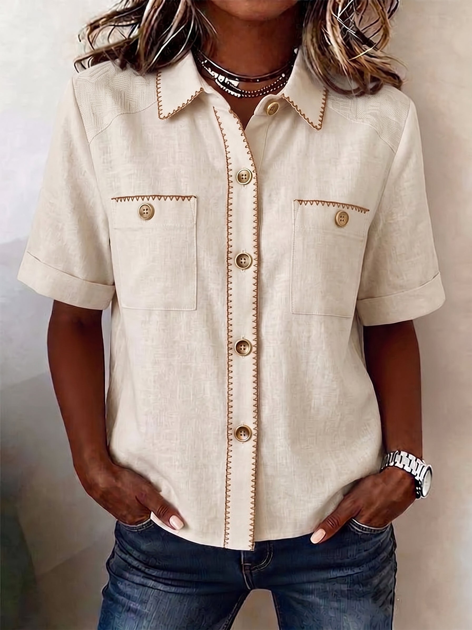 Clearance Sale🔥 Women's Casual Short Sleeve Button-Down Shirt